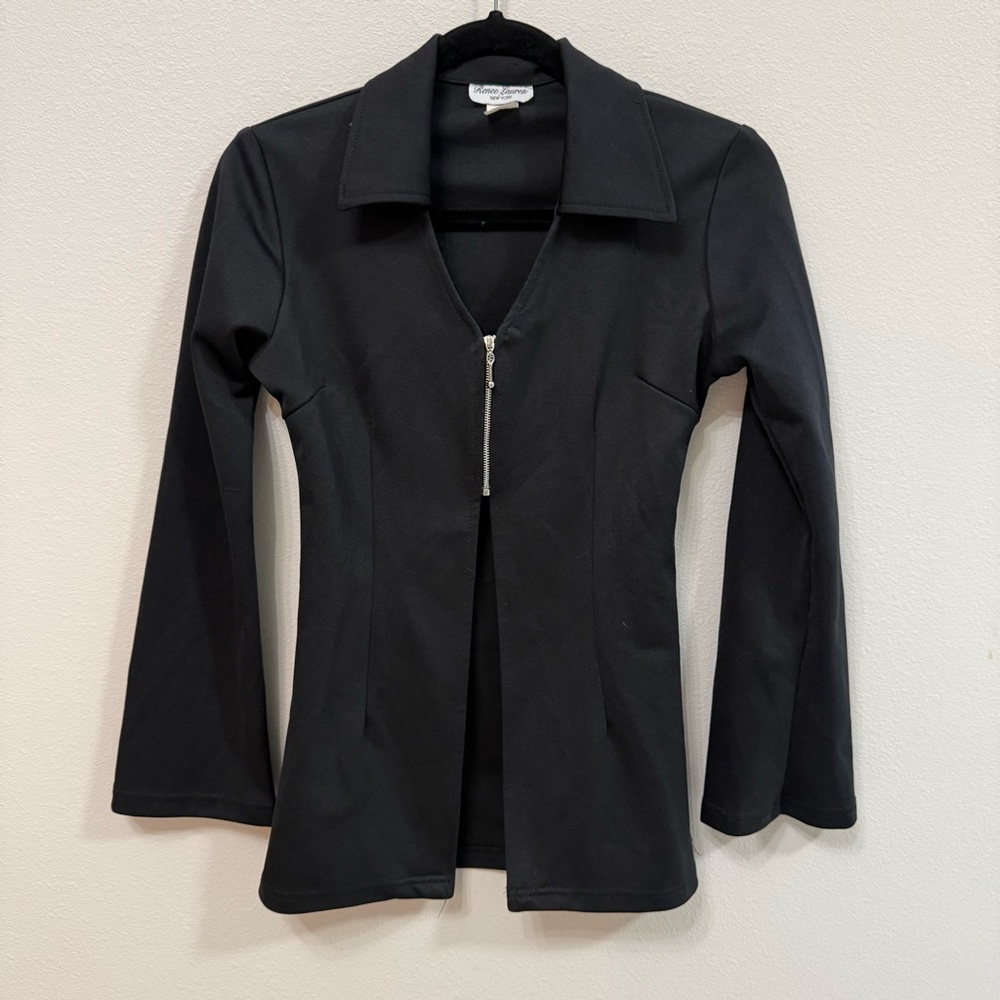 Renee Lauren |  Black Zip Front Tailored Top